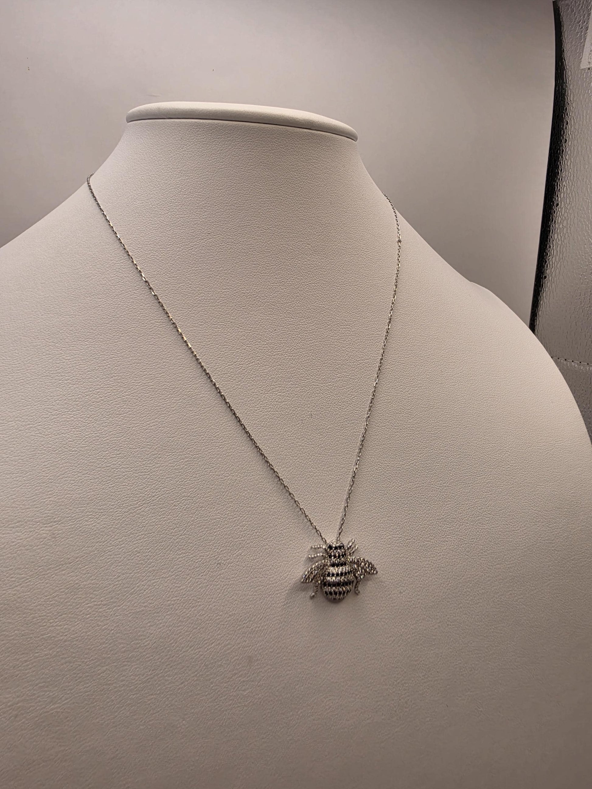 Sterling Silver Bumblebee Pendant Necklace | 925 Silver CZ | 17 Inch