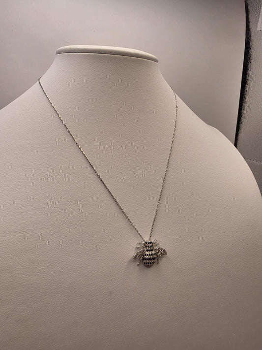 Sterling Silver Bumblebee Pendant Necklace | 925 Silver CZ | 17 Inch