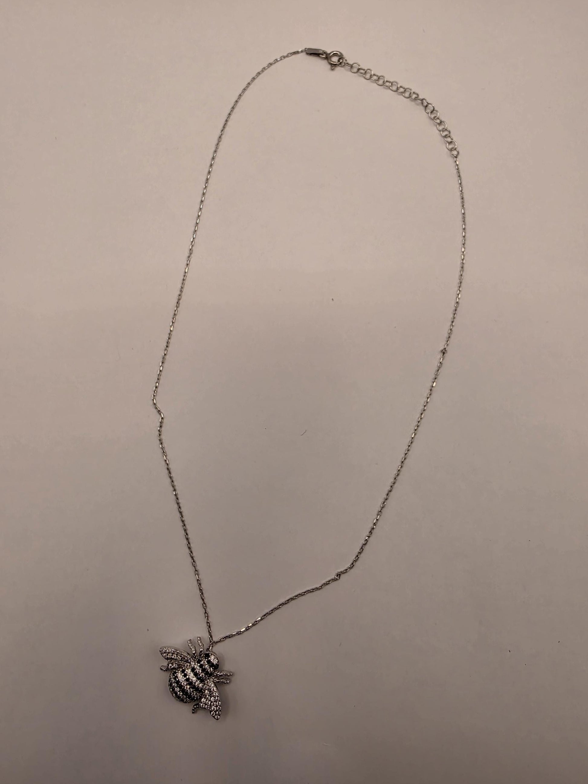 Sterling Silver Bumblebee Pendant Necklace | 925 Silver CZ | 17 Inch