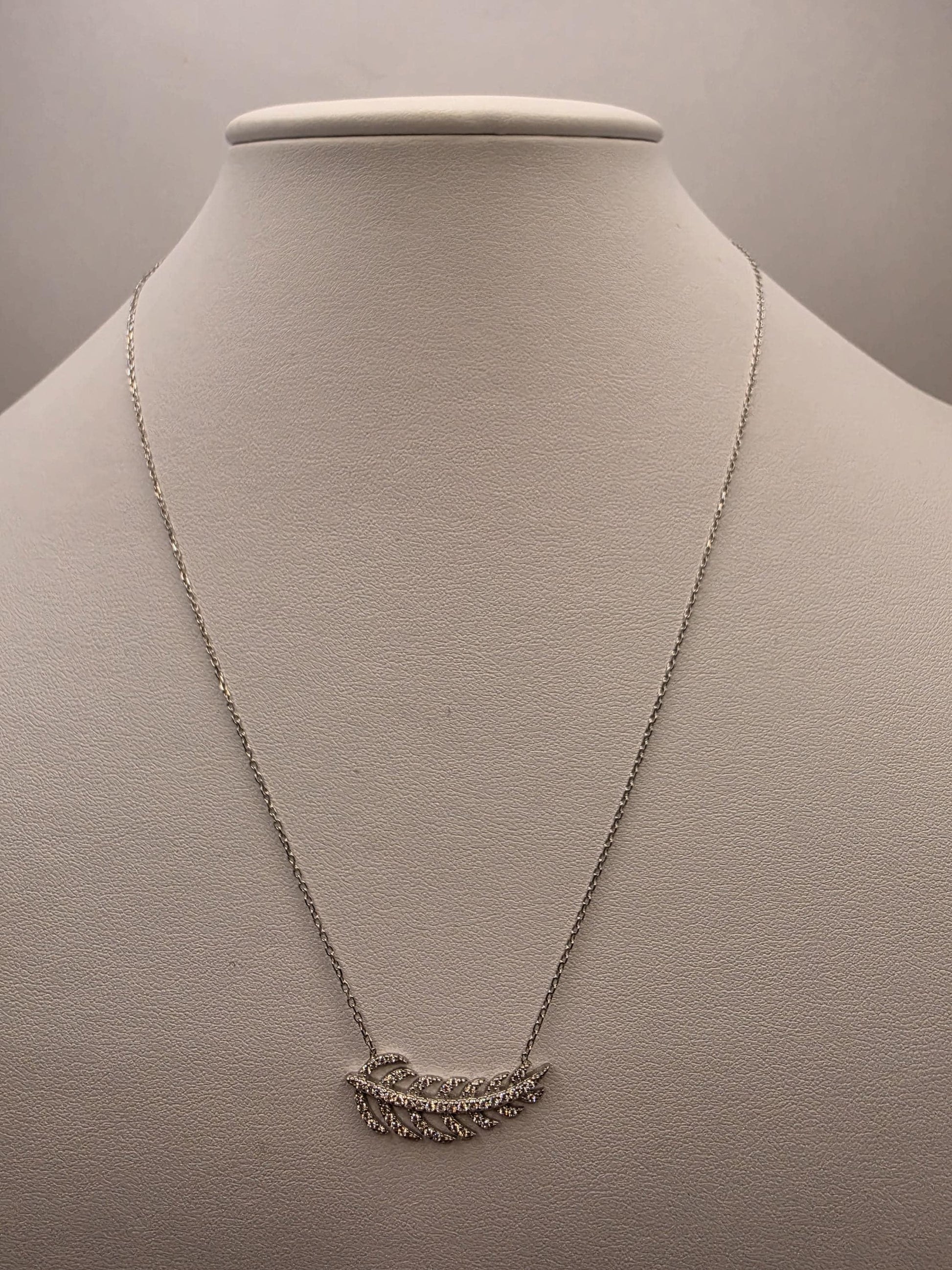 Sterling Silver Feather Wing Pendant Necklace | 925 Silver CZ | 18 Inch