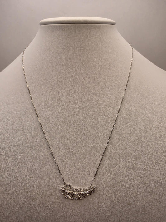 Sterling Silver Feather Wing Pendant Necklace | 925 Silver CZ | 18 Inch
