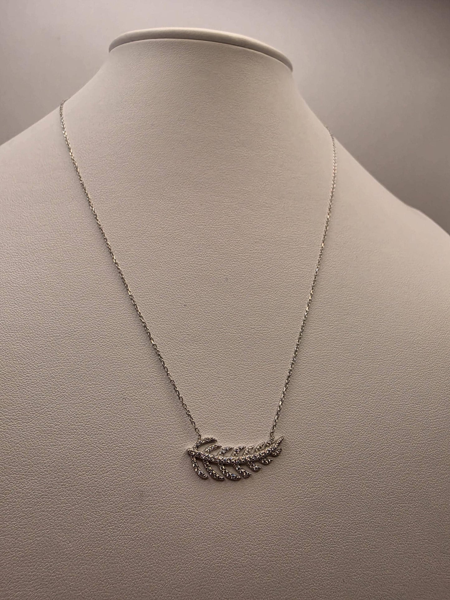 Sterling Silver Feather Wing Pendant Necklace | 925 Silver CZ | 18 Inch