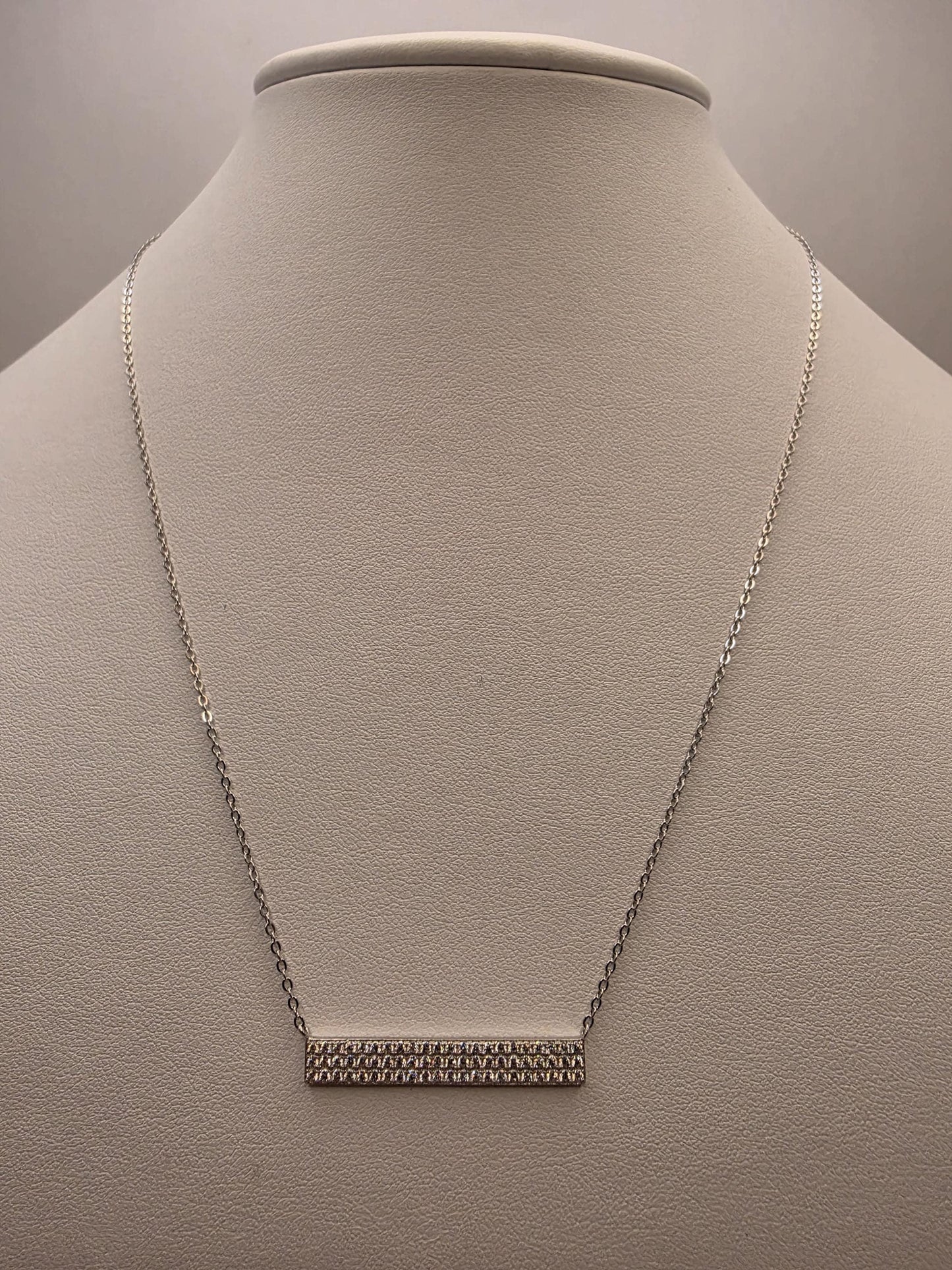Sterling Silver CZ Bar Pendant Necklace | 925 Silver | 18 Inch