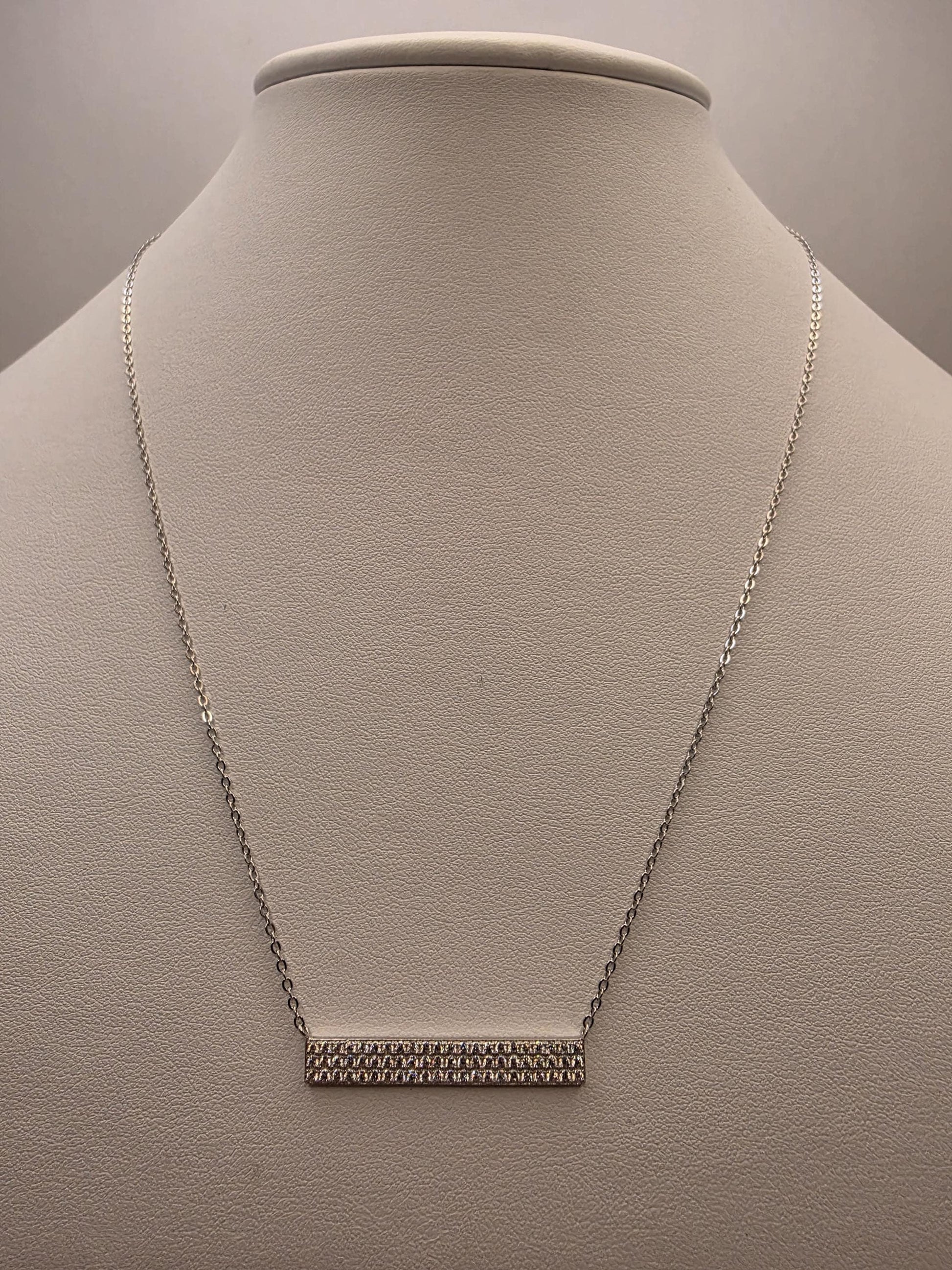 Sterling Silver CZ Bar Pendant Necklace | 925 Silver | 18 Inch