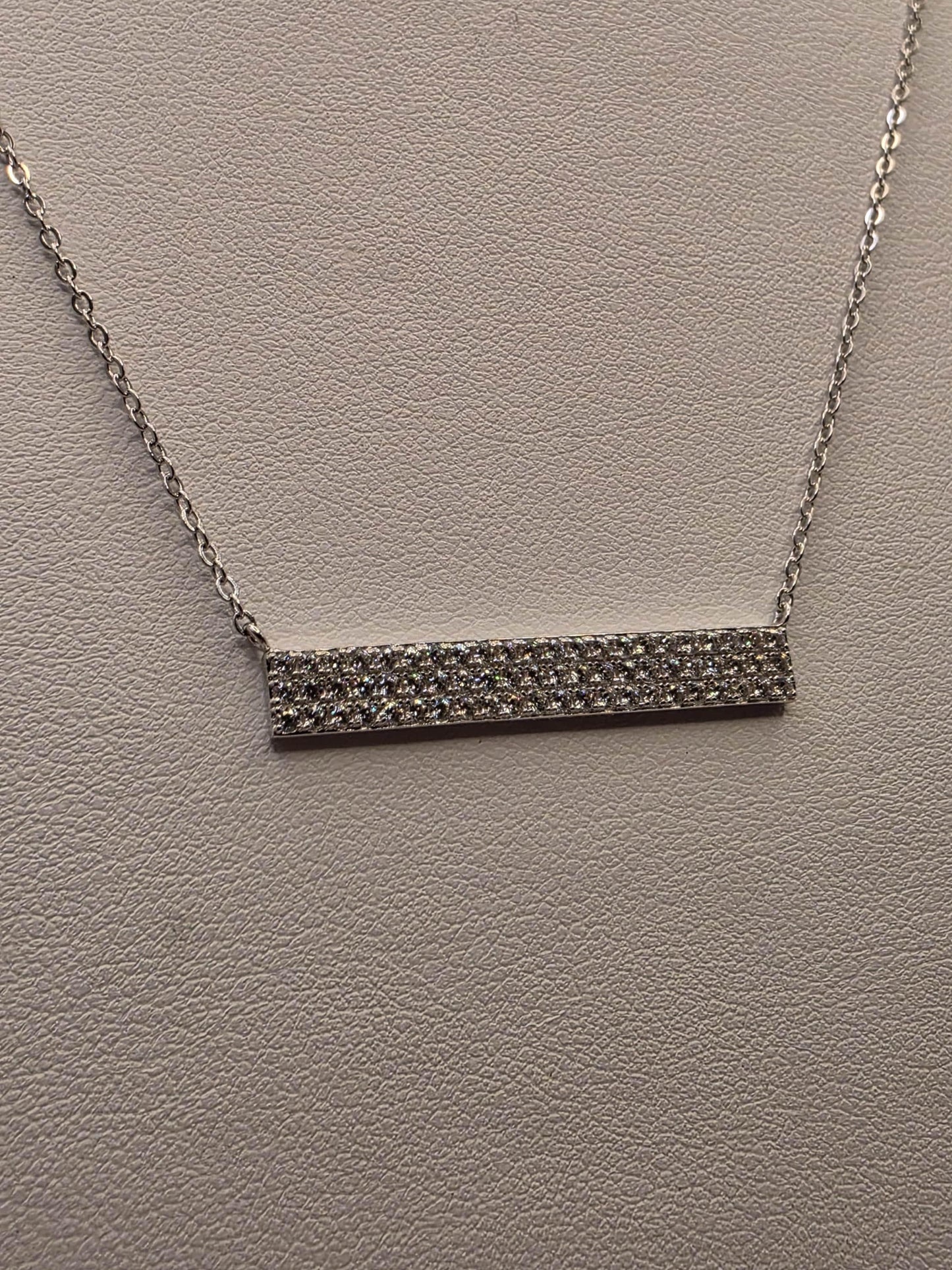 Sterling Silver CZ Bar Pendant Necklace | 925 Silver | 18 Inch