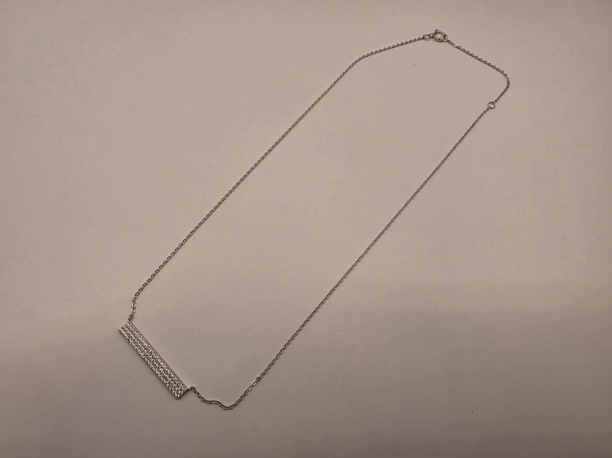 Sterling Silver CZ Bar Pendant Necklace | 925 Silver | 18 Inch
