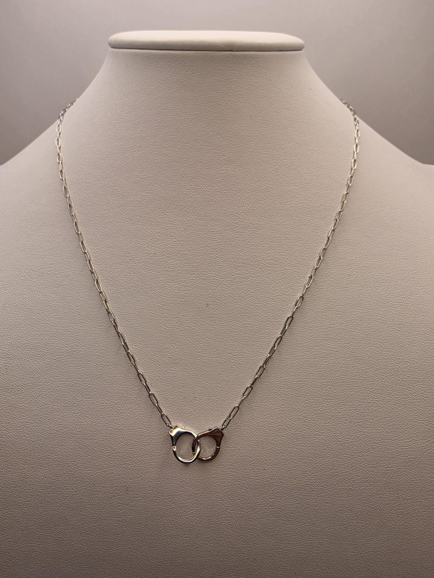 Sterling Silver Handcuff Charm Necklace | 925 Silver Paperclip Chain | 18 Inch