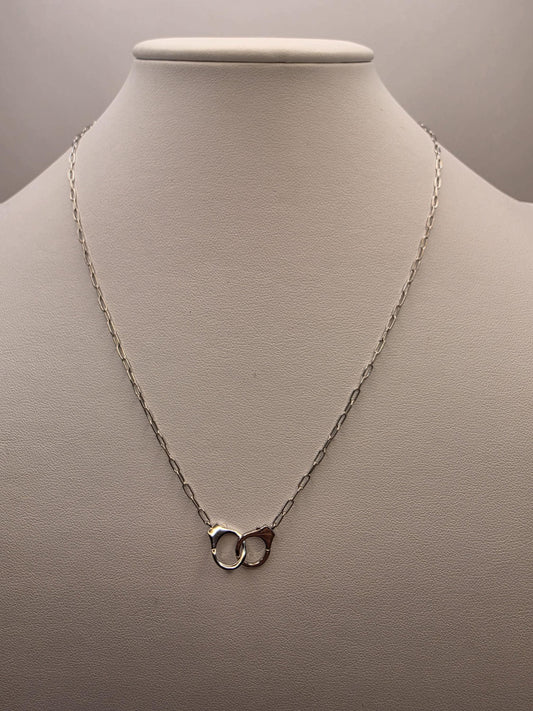 Sterling Silver Handcuff Charm Necklace | 925 Silver Paperclip Chain | 18 Inch