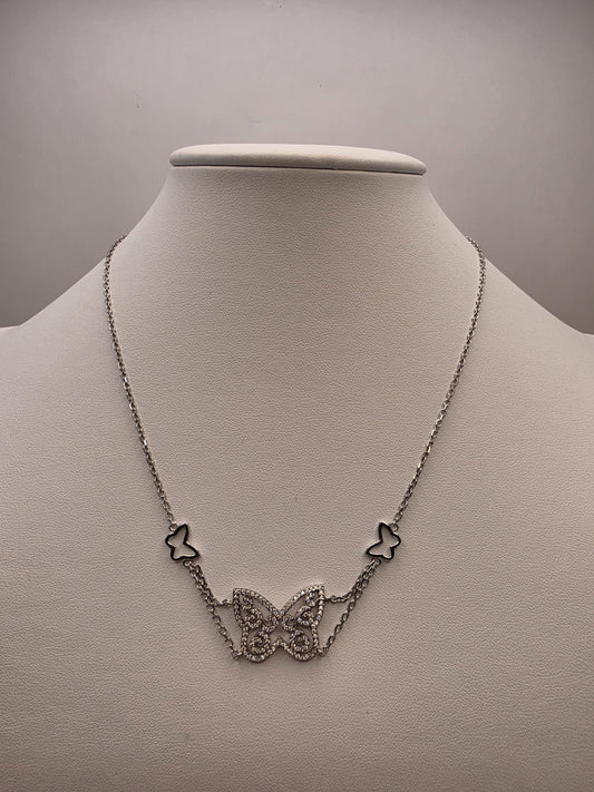 Sterling Silver Butterfly Pendant Necklace | 925 Silver CZ | 17 Inch