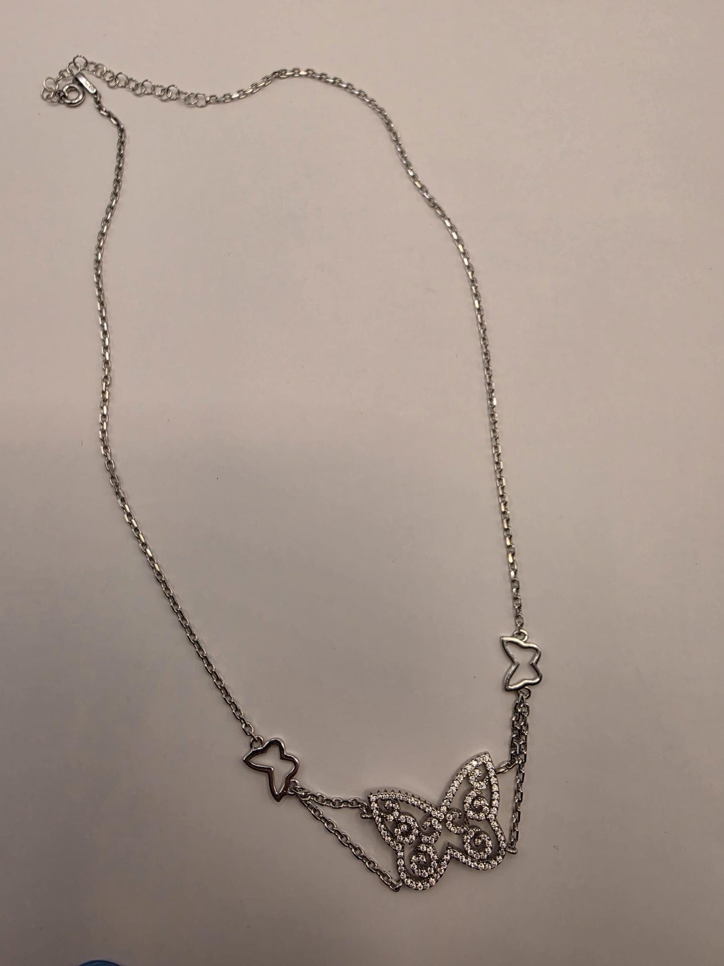 Sterling Silver Butterfly Pendant Necklace | 925 Silver CZ | 17 Inch