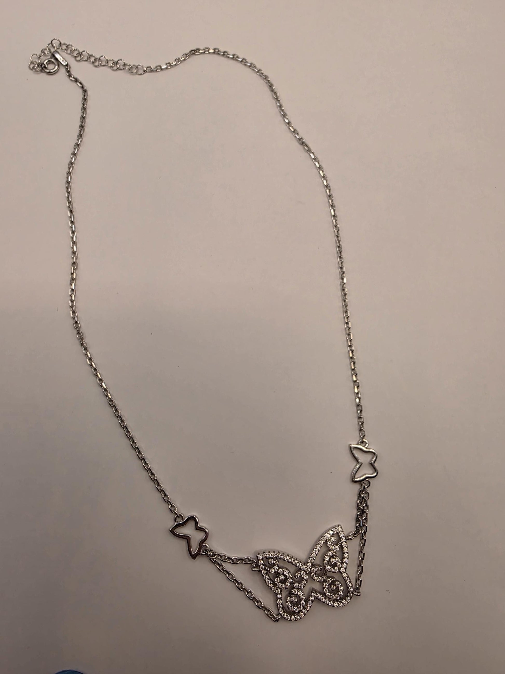 Sterling Silver Butterfly Pendant Necklace | 925 Silver CZ | 17 Inch