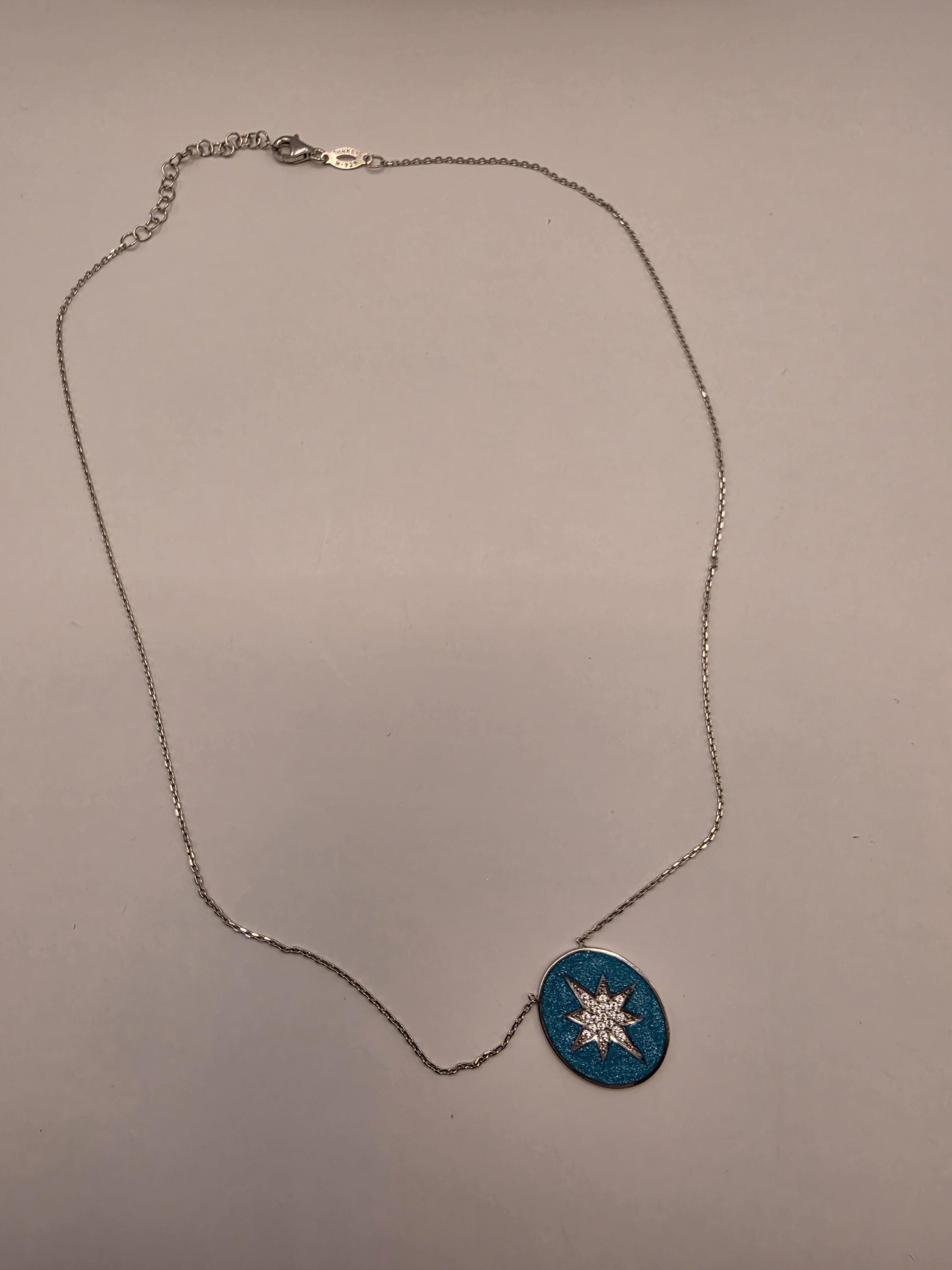 Sterling Silver Star Pendant Necklace | 925 Silver Blue Enamel | 17 Inch