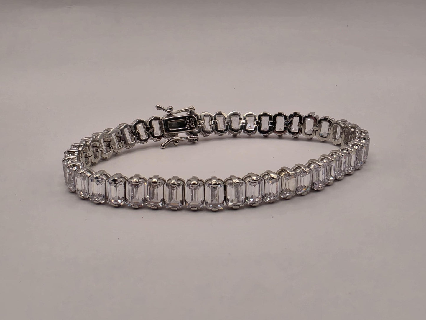 Sterling Silver Emerald Cut CZ Tennis Bracelet 7.5 Inch
