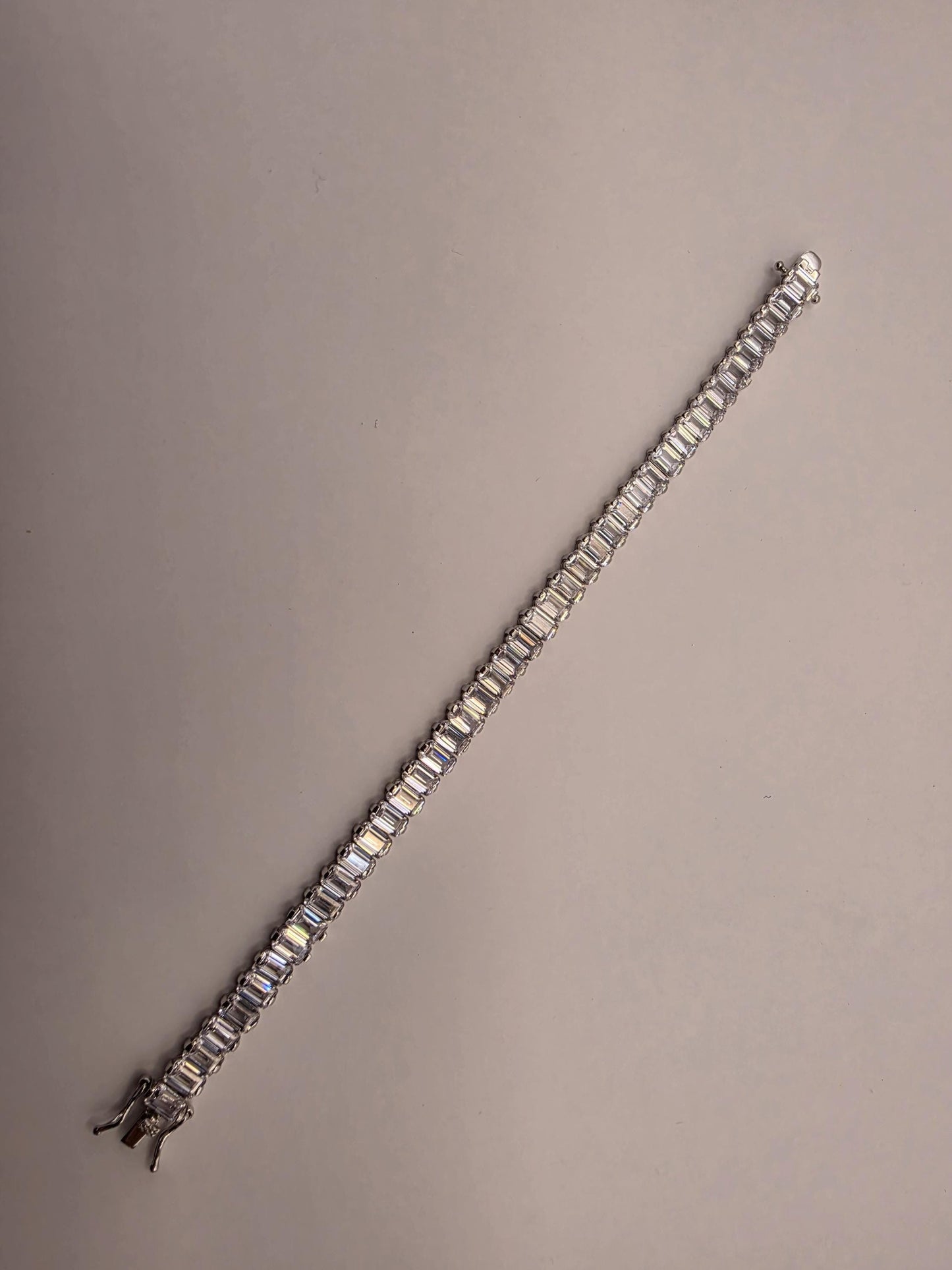 Sterling Silver Emerald Cut CZ Tennis Bracelet 7.5 Inch