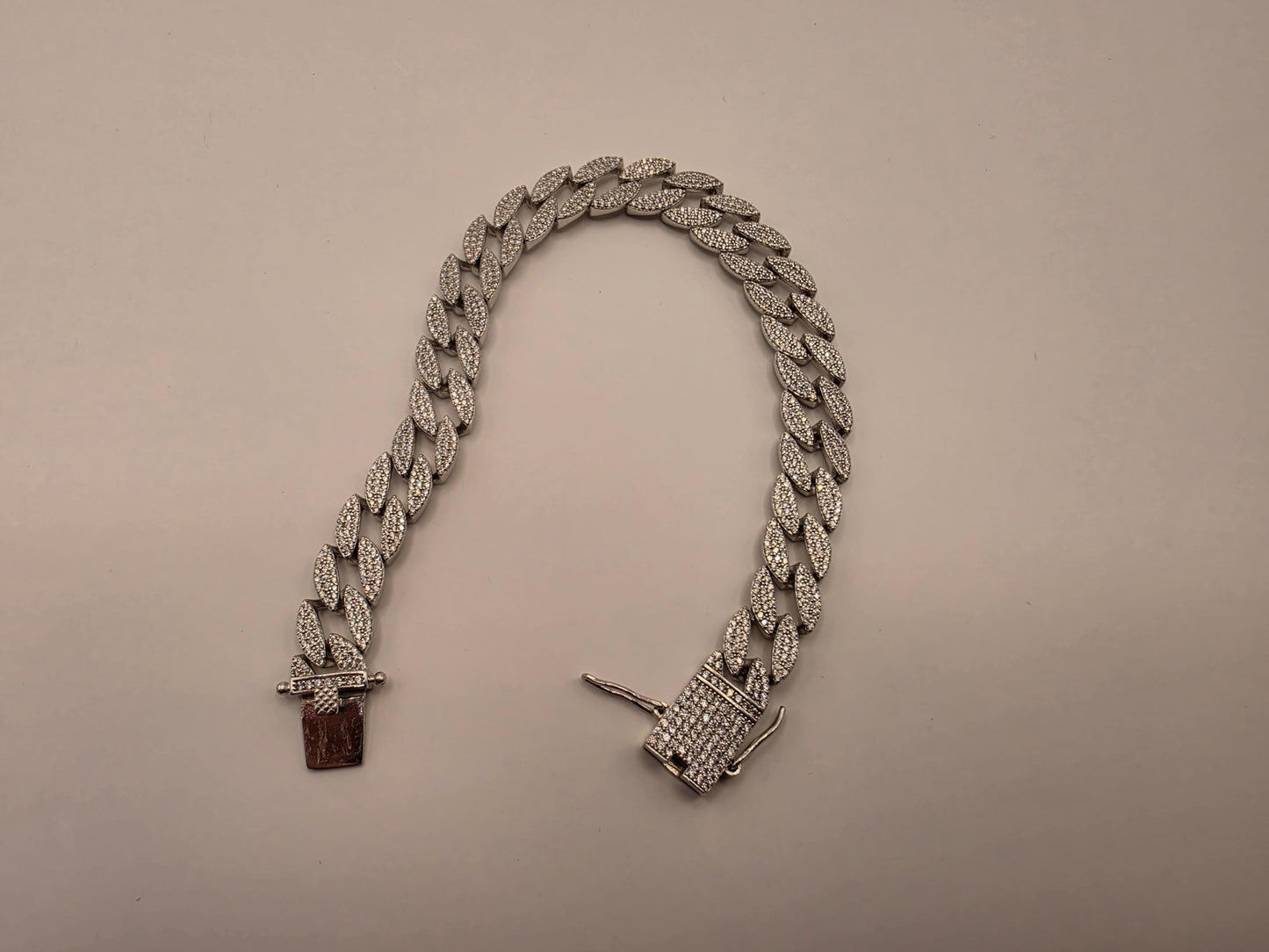 Sterling Silver Iced Out CZ Pave Cuban Link Bracelet 8.5 Inch