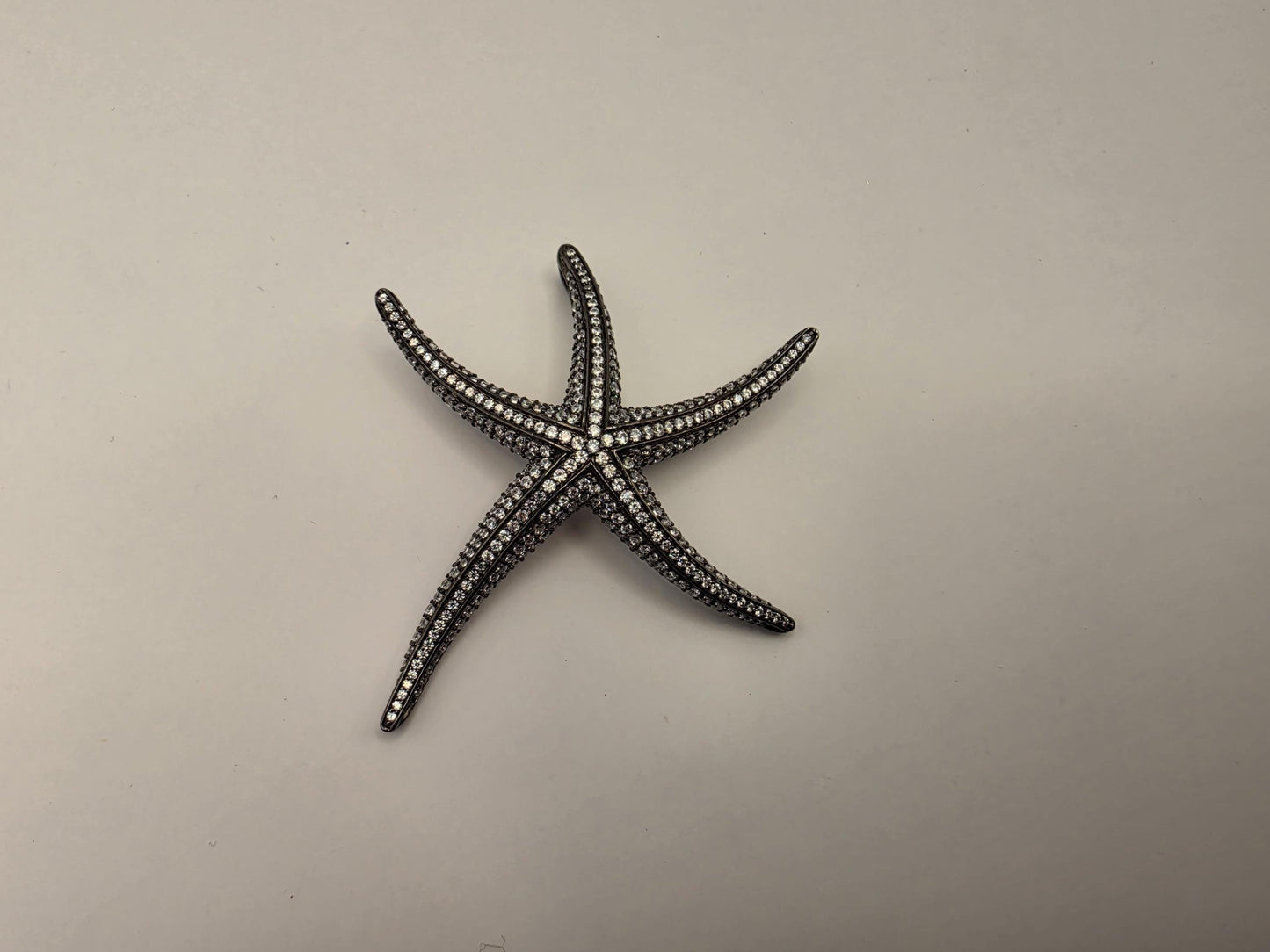 Black Rhodium Sterling Silver CZ Pave Starfish Pendant