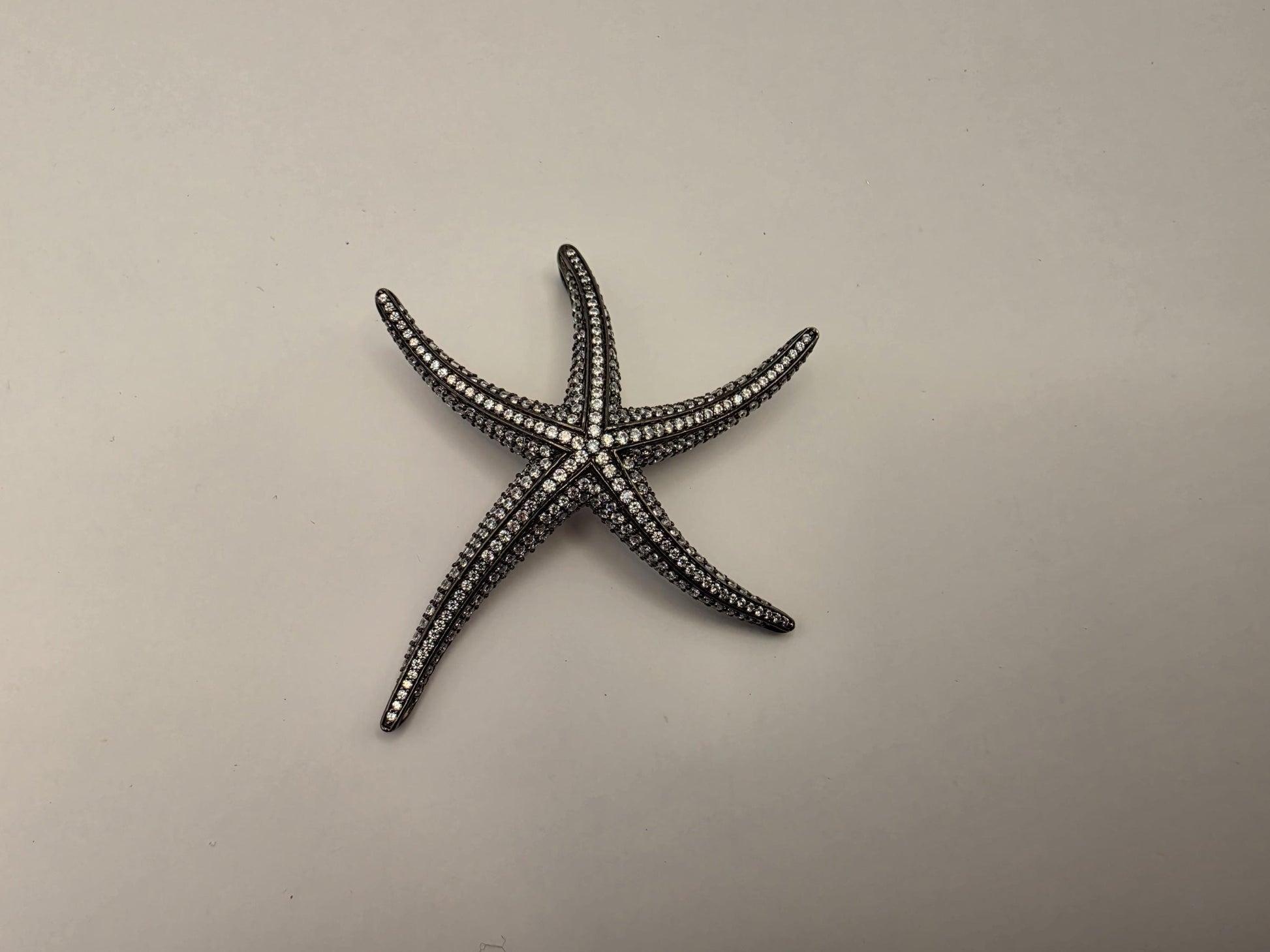 Black Rhodium Sterling Silver CZ Pave Starfish Pendant