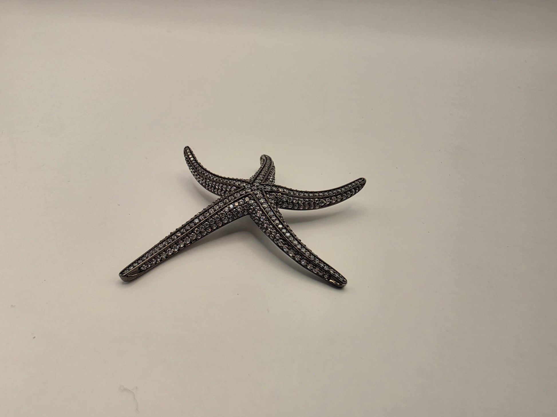 Black Rhodium Sterling Silver CZ Pave Starfish Pendant