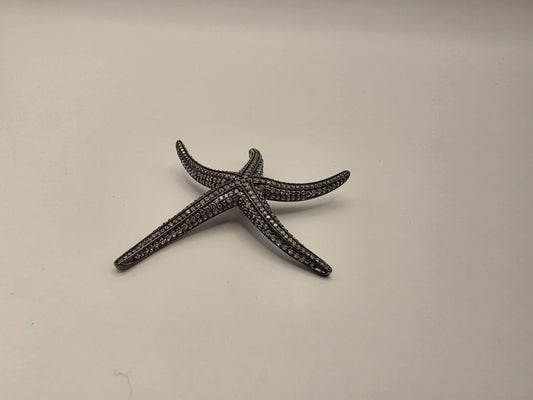 Black Rhodium Sterling Silver CZ Pave Starfish Pendant