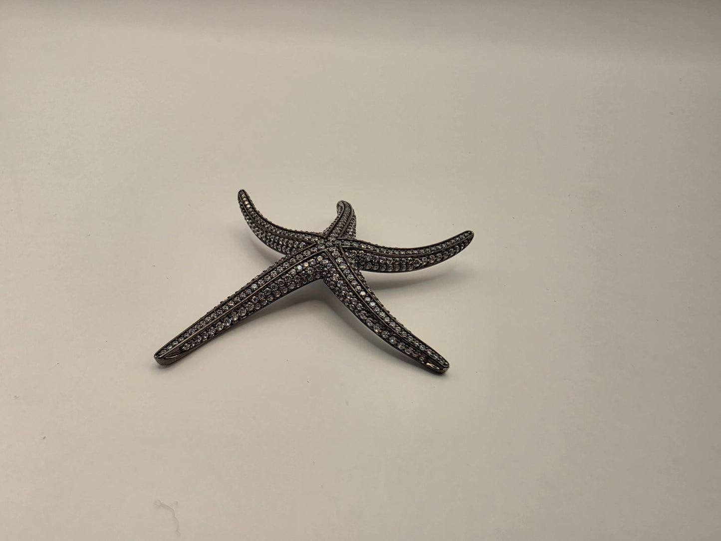 Black Rhodium Sterling Silver CZ Pave Starfish Pendant
