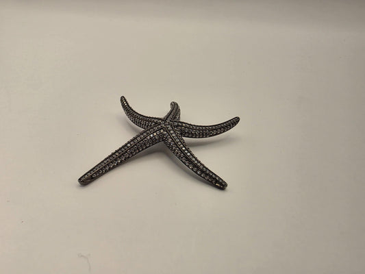 Black Rhodium Sterling Silver CZ Pave Starfish Pendant