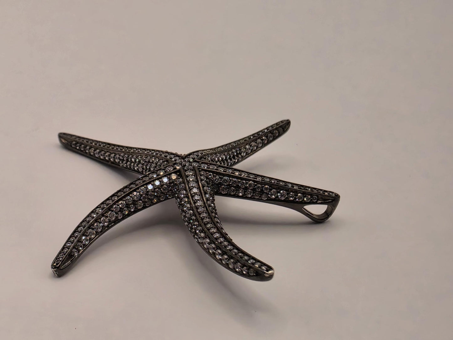 Black Rhodium Sterling Silver CZ Pave Starfish Pendant