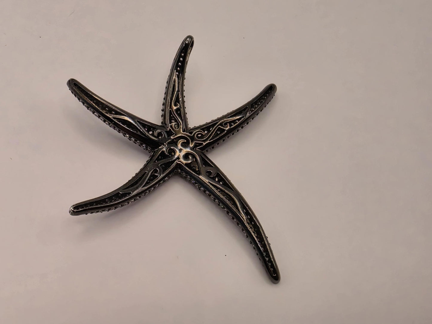 Black Rhodium Sterling Silver CZ Pave Starfish Pendant