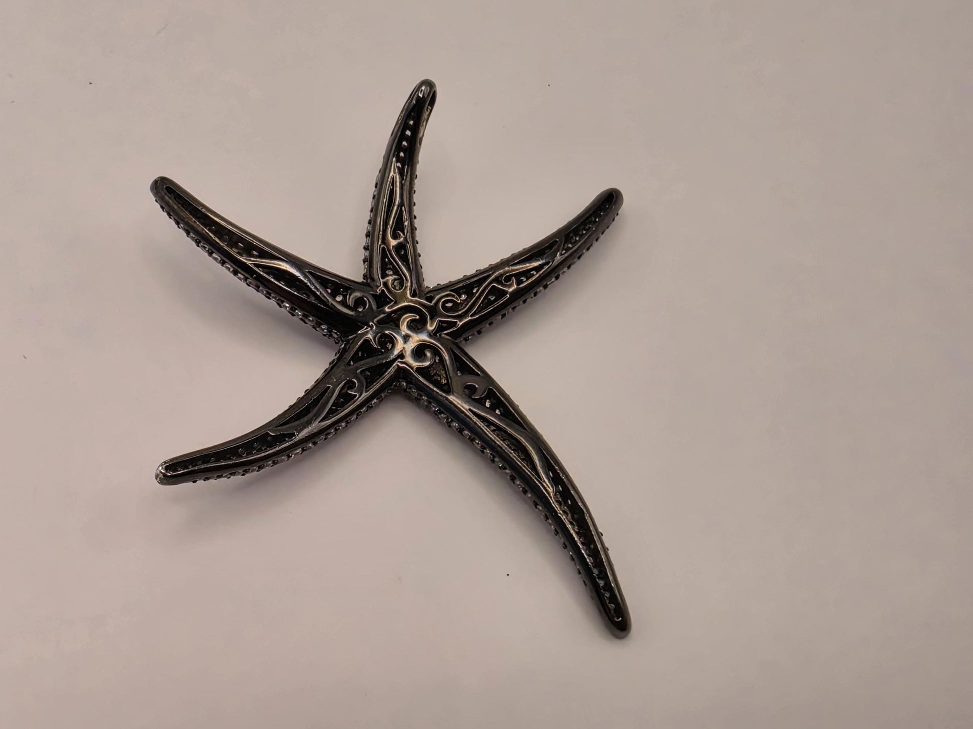Black Rhodium Sterling Silver CZ Pave Starfish Pendant