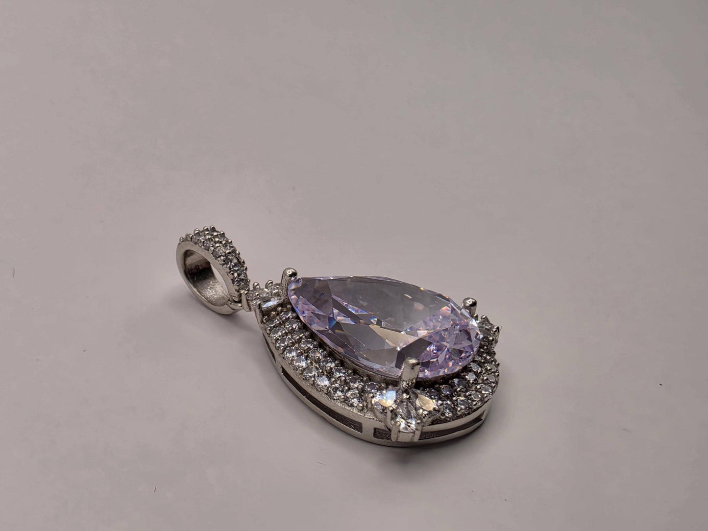 Sterling Silver Large Lavender Pear CZ Halo Pendant