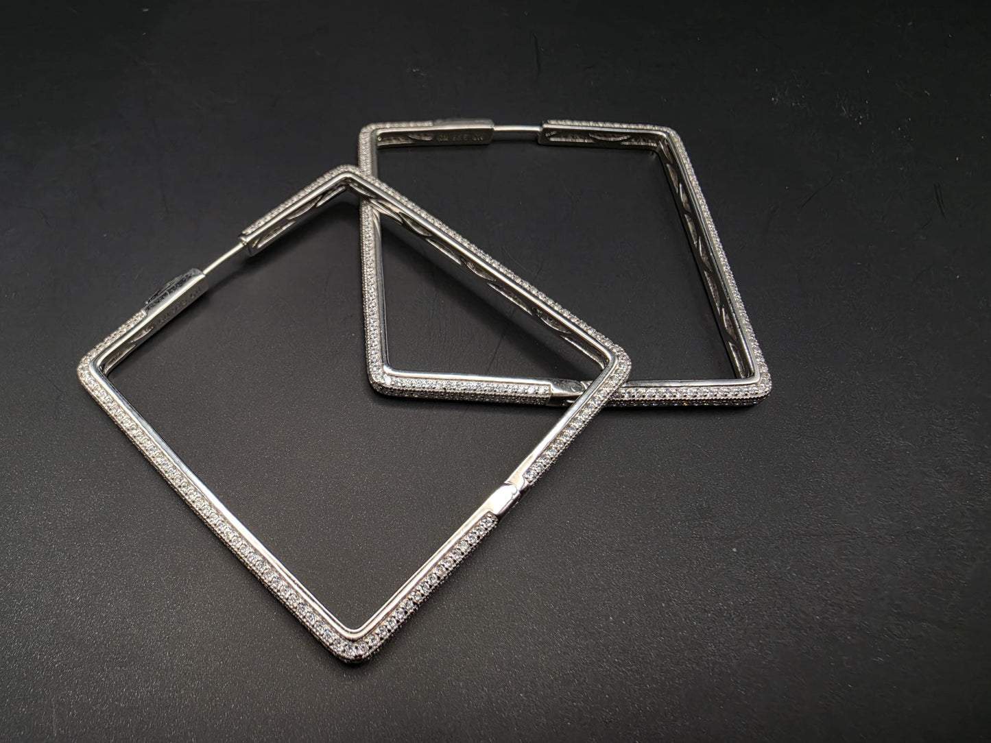 Sterling Silver Large Square Geometric Hoop Earrings 2 Inch
