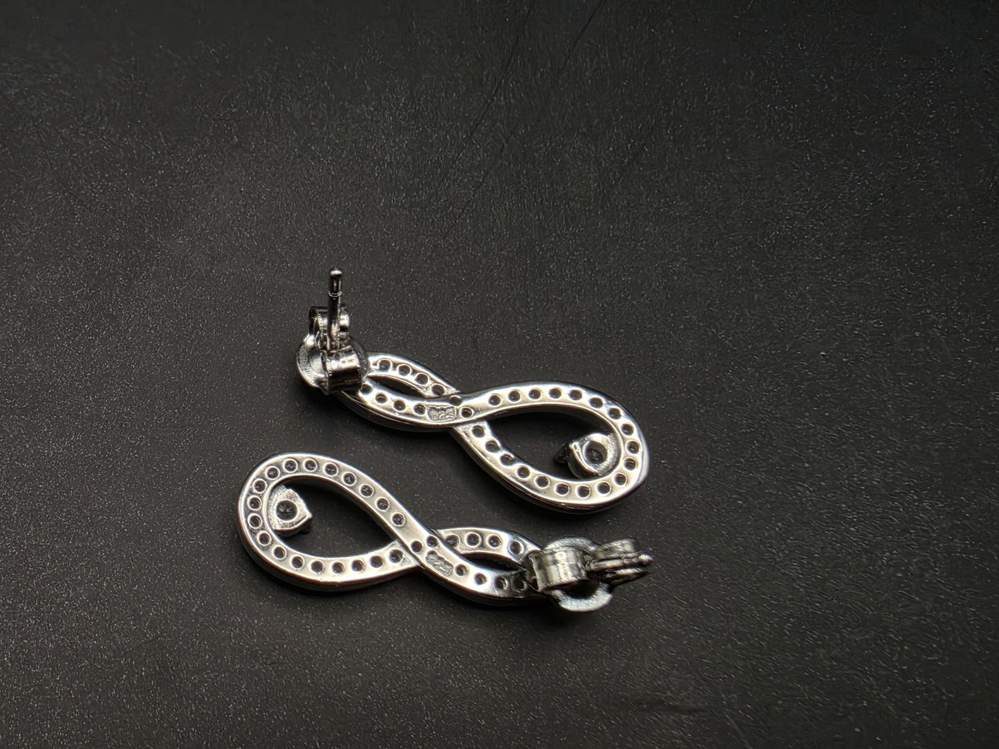 Sterling Silver Infinity Drop Earrings with CZ Accents 1 Inch