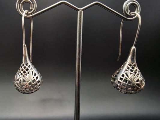 Sterling Silver Open Lattice Teardrop Dangle Earrings 1.62 Inch