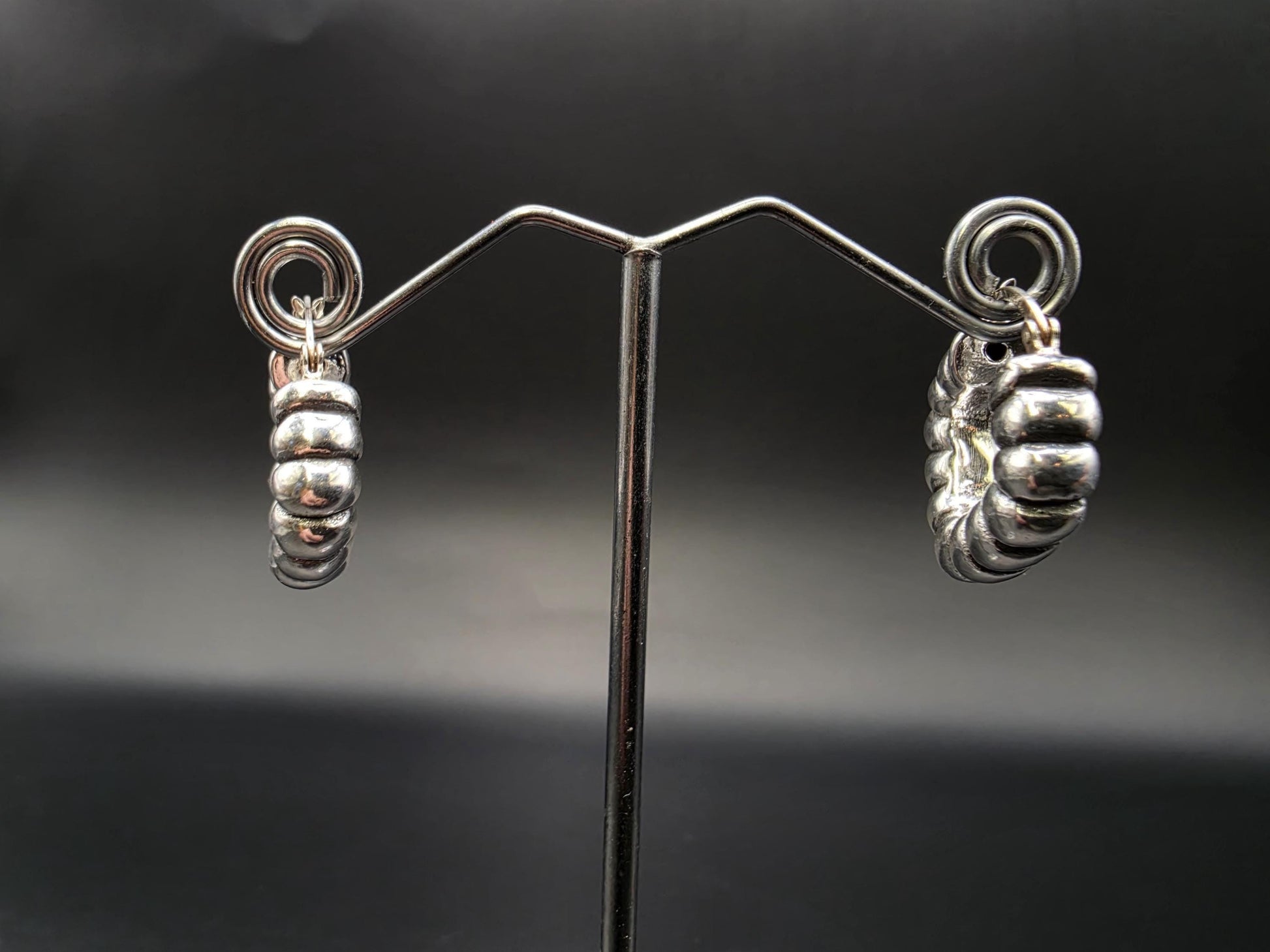 Sterling Silver Puffy Scalloped Heart Hoop Earrings 1 Inch