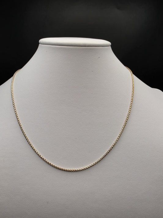 Gold Plated Sterling Silver 1.75mm Box Chain Necklace 18 Inch