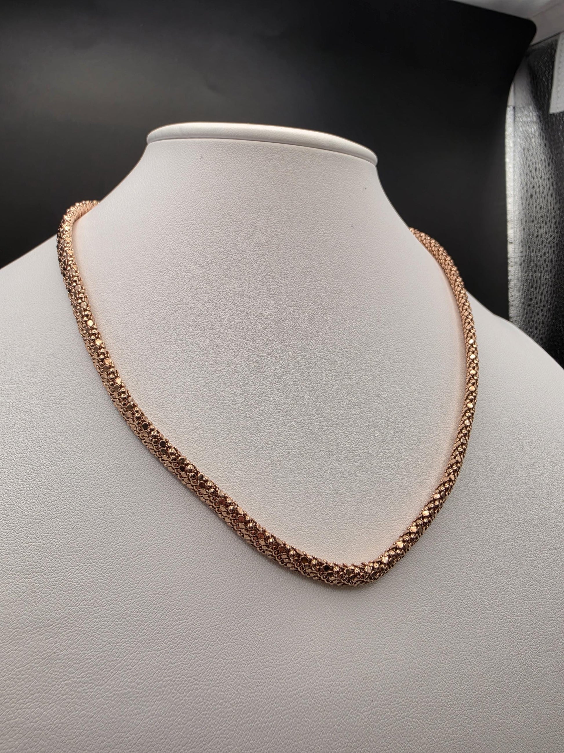 Rose Gold Plated Sterling Silver 6mm Popcorn Chain Necklace 18 Inch