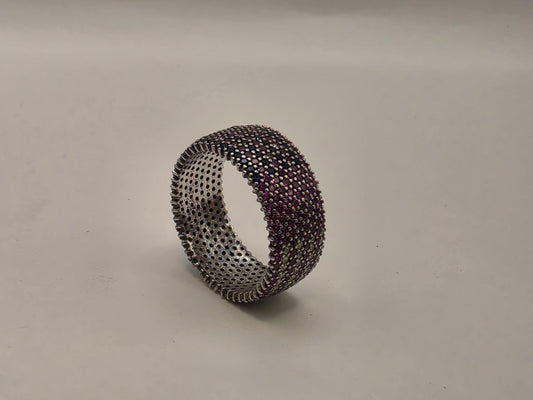 Sterling Silver Blue Pave CZ Wide Band Ring Size 9 Full Eternity Multi Row Iced Out 925 Women 5.2g