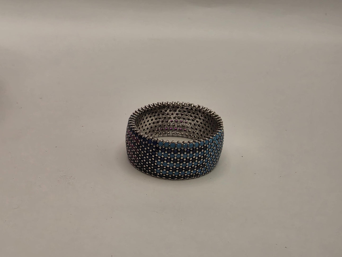 Sterling Silver Blue Pave CZ Wide Band Ring Size 9 Full Eternity Multi Row Iced Out 925 Women 5.2g