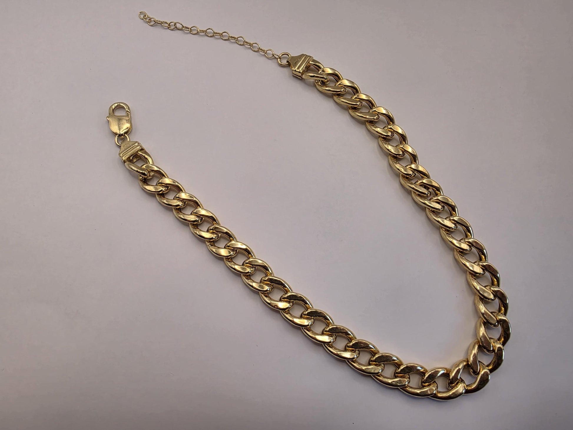 Gold Plated Sterling Silver 11mm Cuban Curb Chain Necklace 14-17 Inch Adjustable