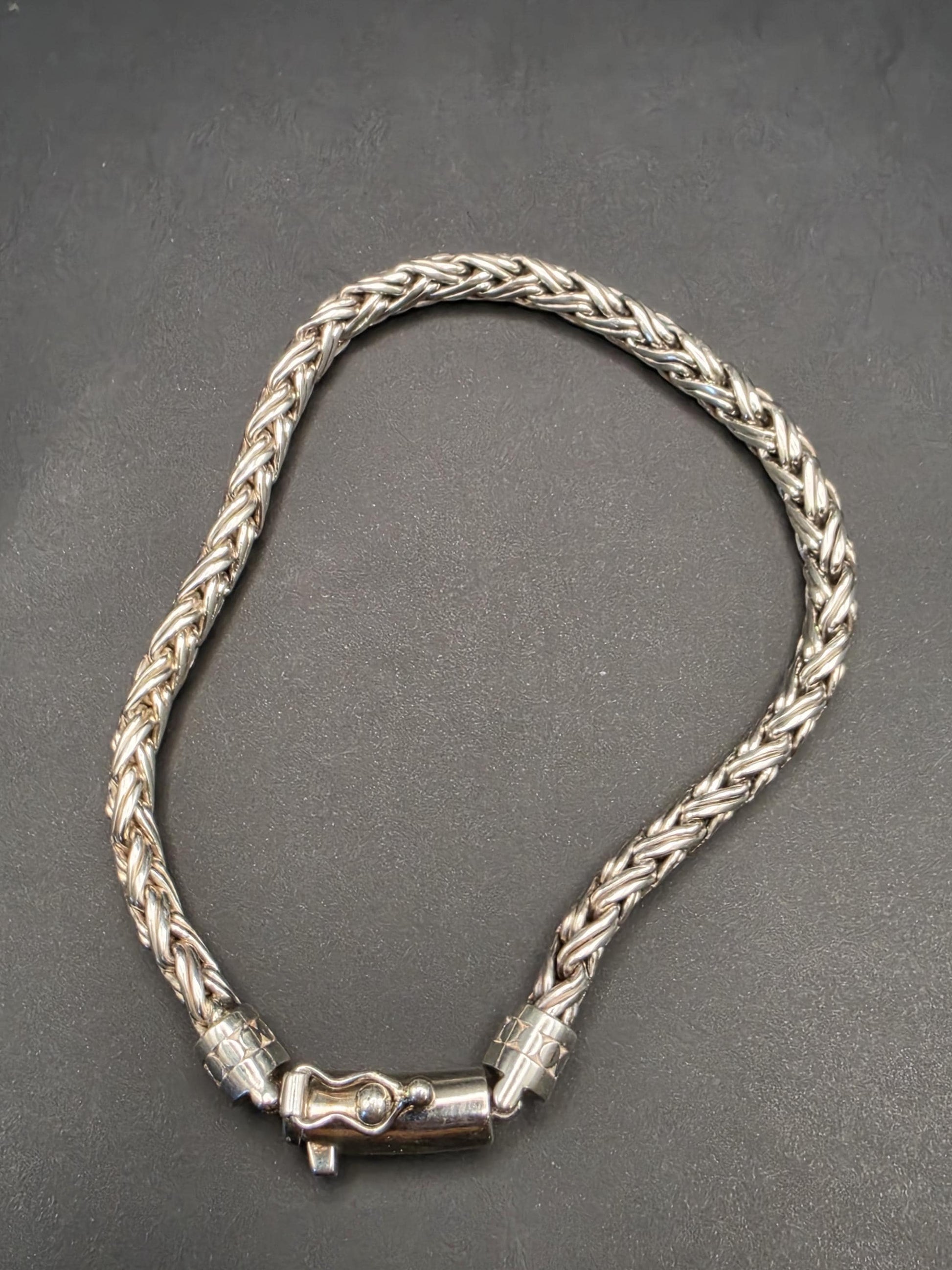 Sterling Silver Foxtail Wheat Chain Bracelet | 925 Silver Woven Bracelet 8.5 Inch