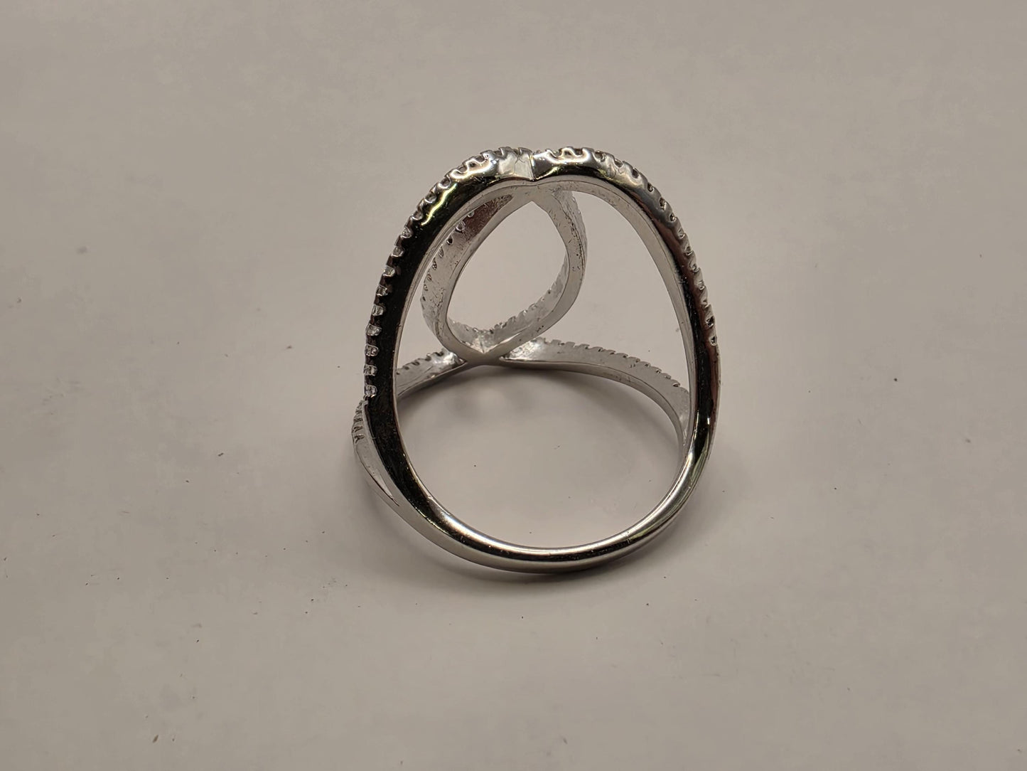 Sterling Silver CZ Orbit Crossover Ring Size 8 Open Double Loop Statement 925 Women 4.1g