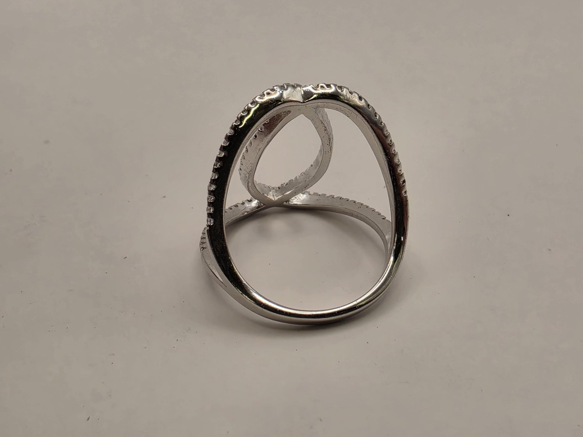 Sterling Silver CZ Orbit Crossover Ring Size 8 Open Double Loop Statement 925 Women 4.1g