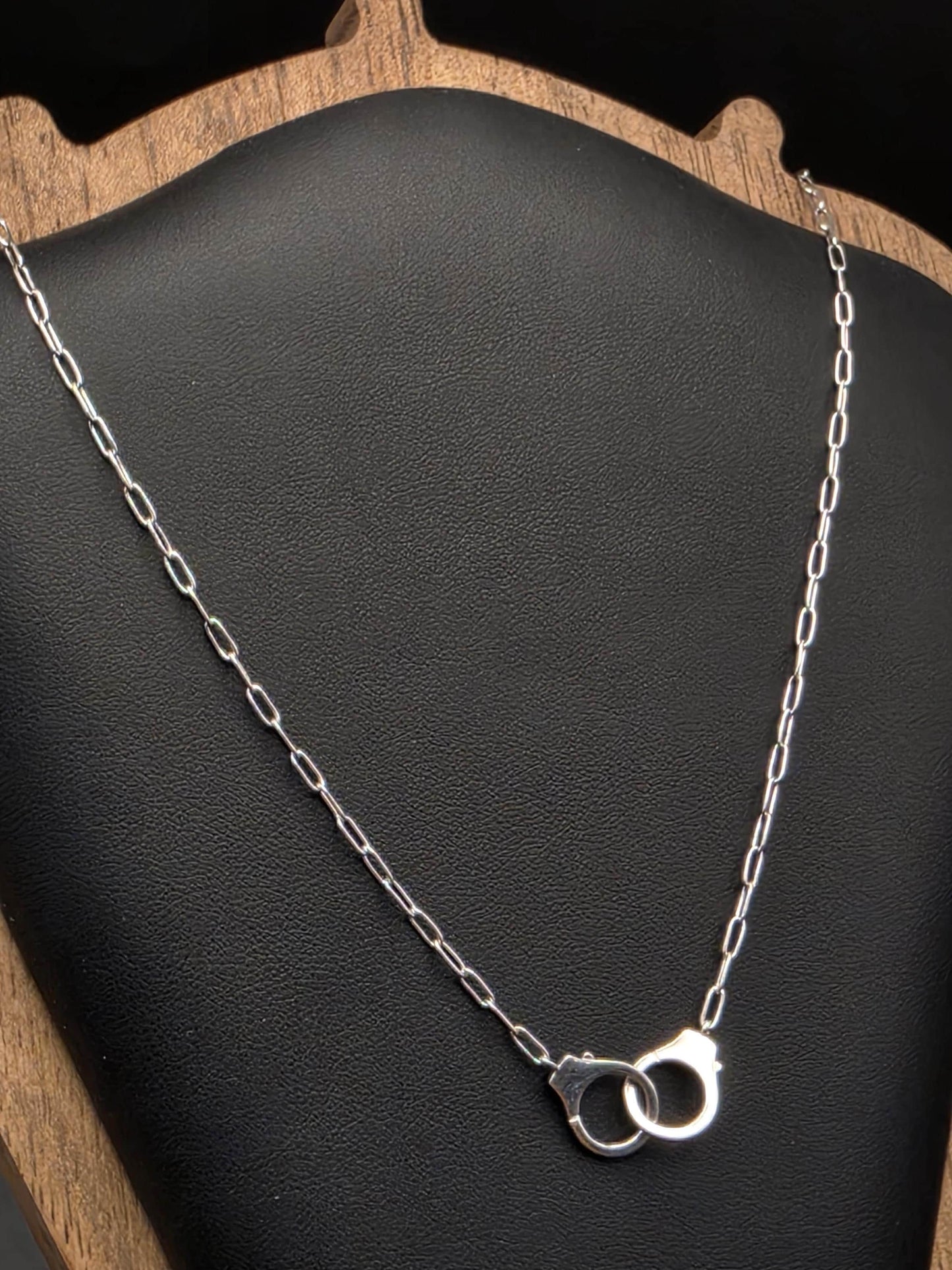 Sterling Silver Handcuff Charm Necklace | 925 Silver Paperclip Chain 18 Inch