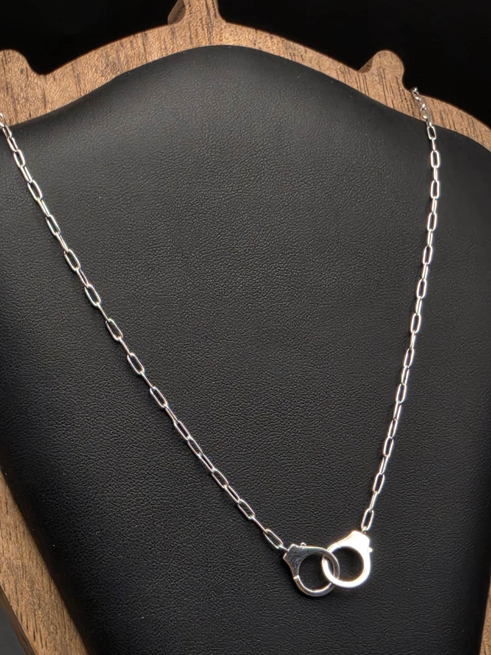 Sterling Silver Handcuff Charm Necklace | 925 Silver Paperclip Chain 18 Inch