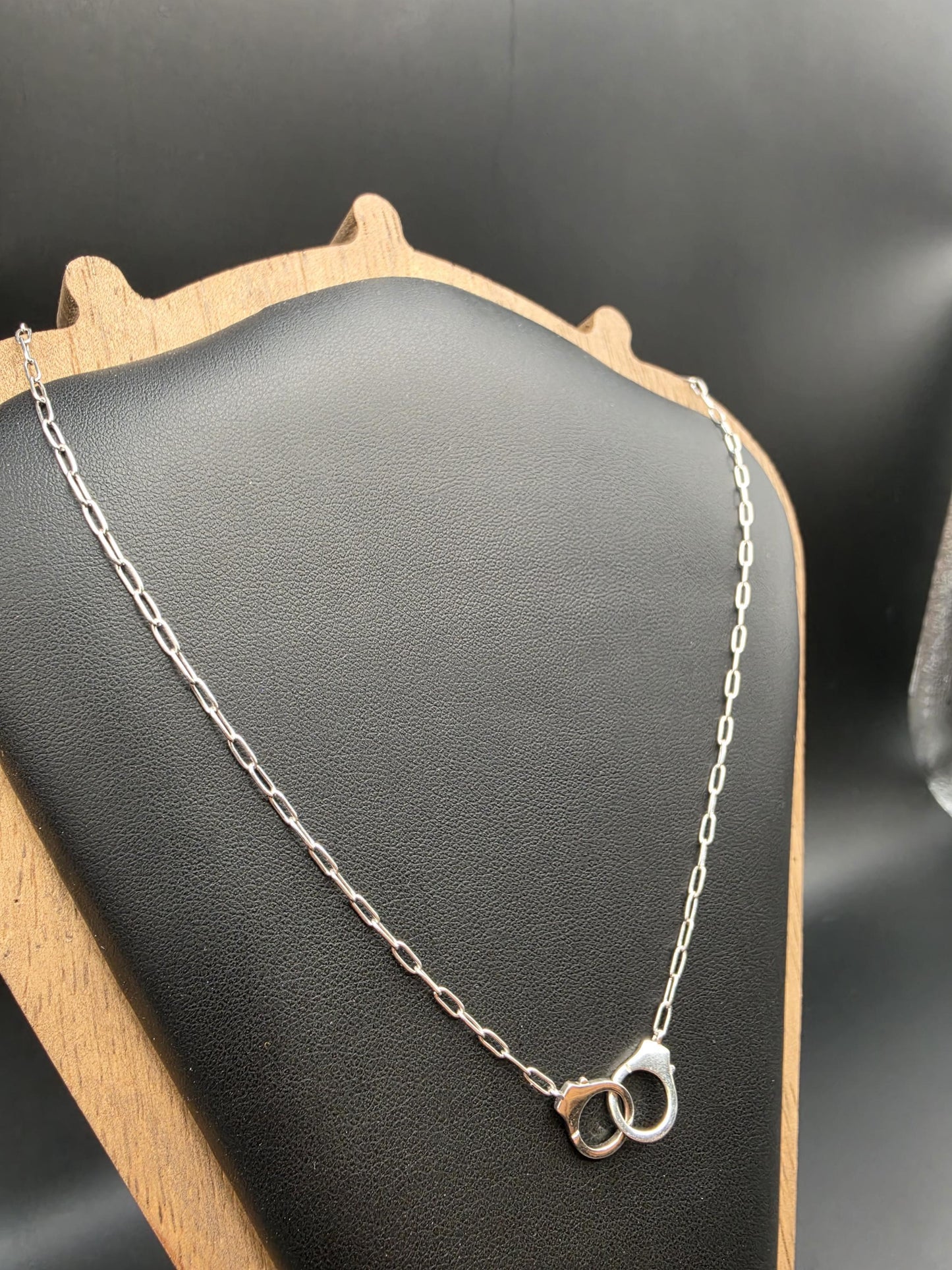 Sterling Silver Handcuff Charm Necklace | 925 Silver Paperclip Chain 18 Inch