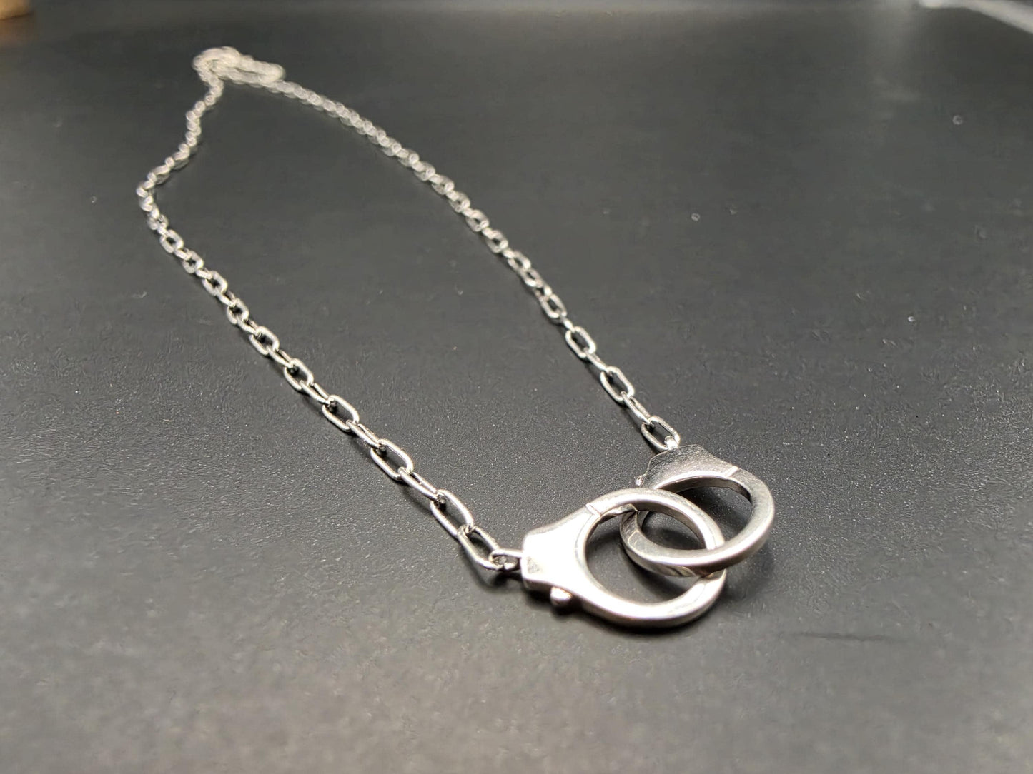 Sterling Silver Handcuff Charm Necklace | 925 Silver Paperclip Chain 18 Inch