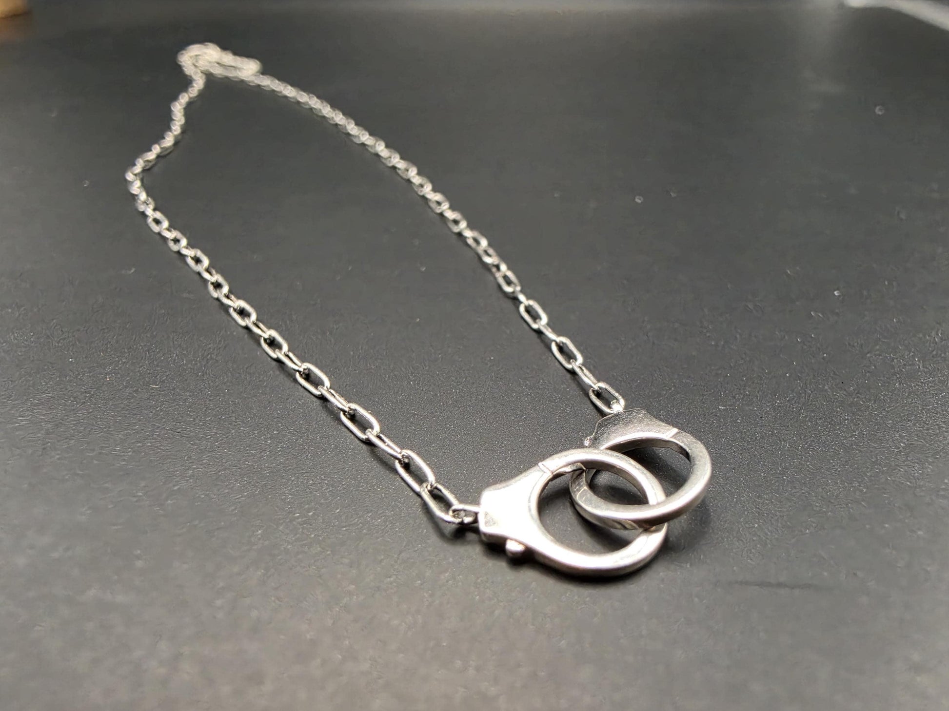 Sterling Silver Handcuff Charm Necklace | 925 Silver Paperclip Chain 18 Inch