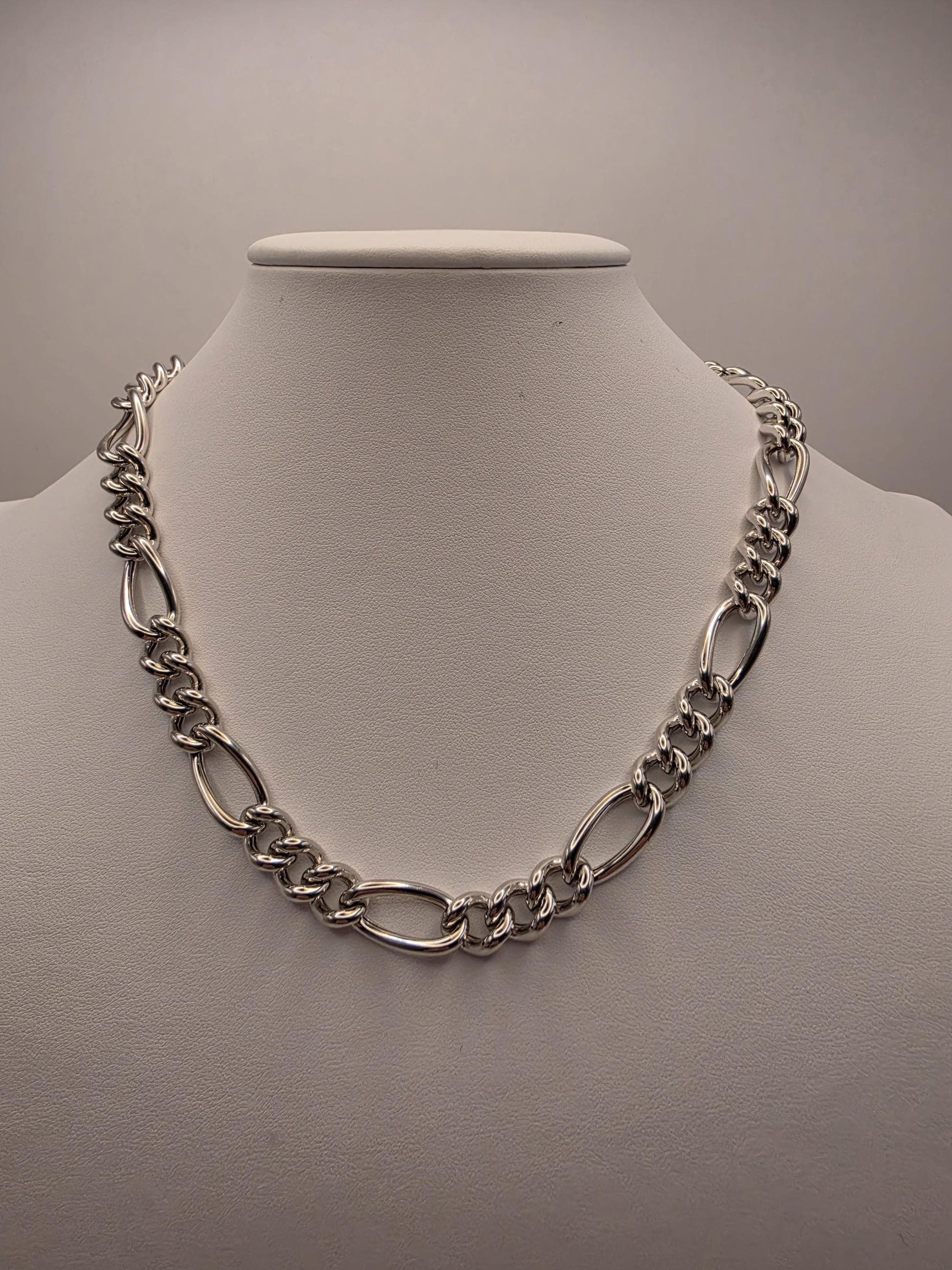 Sterling Silver Figaro Chain Necklace | 925 Silver 10mm Chain 18 Inch
