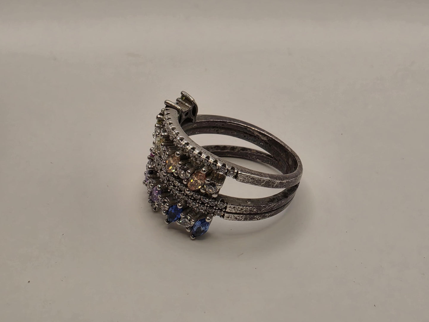 Sterling Silver Multicolor CZ Multi Row Band Ring Size 8 Rainbow Statement 925 Women 7.2g