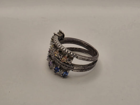 Sterling Silver Multicolor CZ Multi Row Band Ring Size 8 Rainbow Statement 925 Women 7.2g