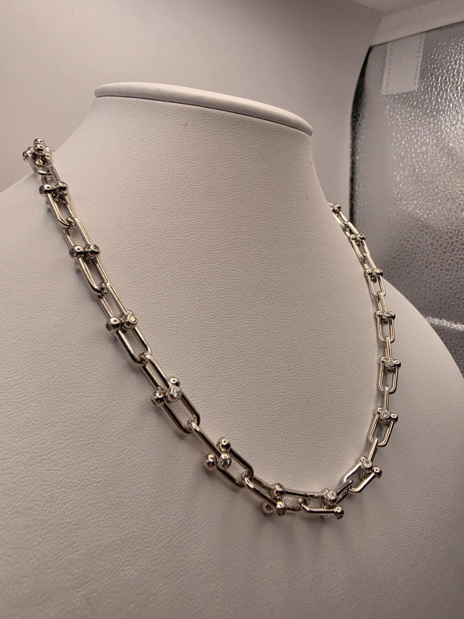 Sterling Silver Ball Stud Link Chain Necklace | 925 Silver CZ Accent Chain 18 Inch